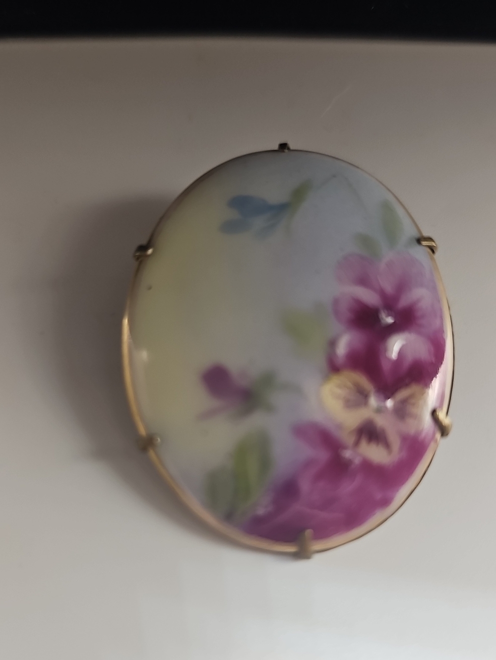 Antique Hand-Painted Floral Porcelain Brooch - Antique Women’s Jewelry